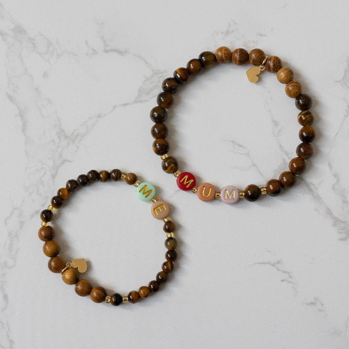 Armband für Mutter und Kind mit Tigerauge und rotem Jaspis.